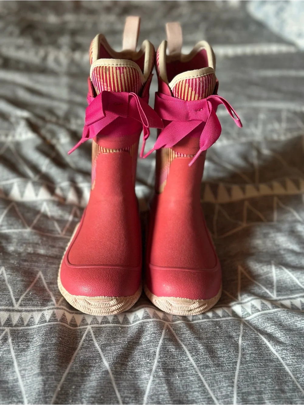 Kids Pink Waterproof Rain & Snow Boots with Ribbon Tie